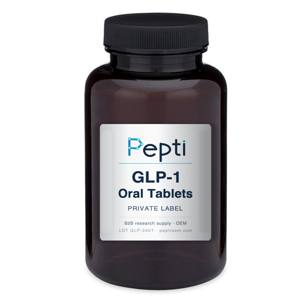 Pepti GLP-1 oral tablets private label bottle mockup